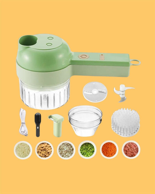 Crazy Karts™ 4‑in‑1 Portable Electric Vegetable Cutter Set – Slicer, Grinder, Peeler & Storage